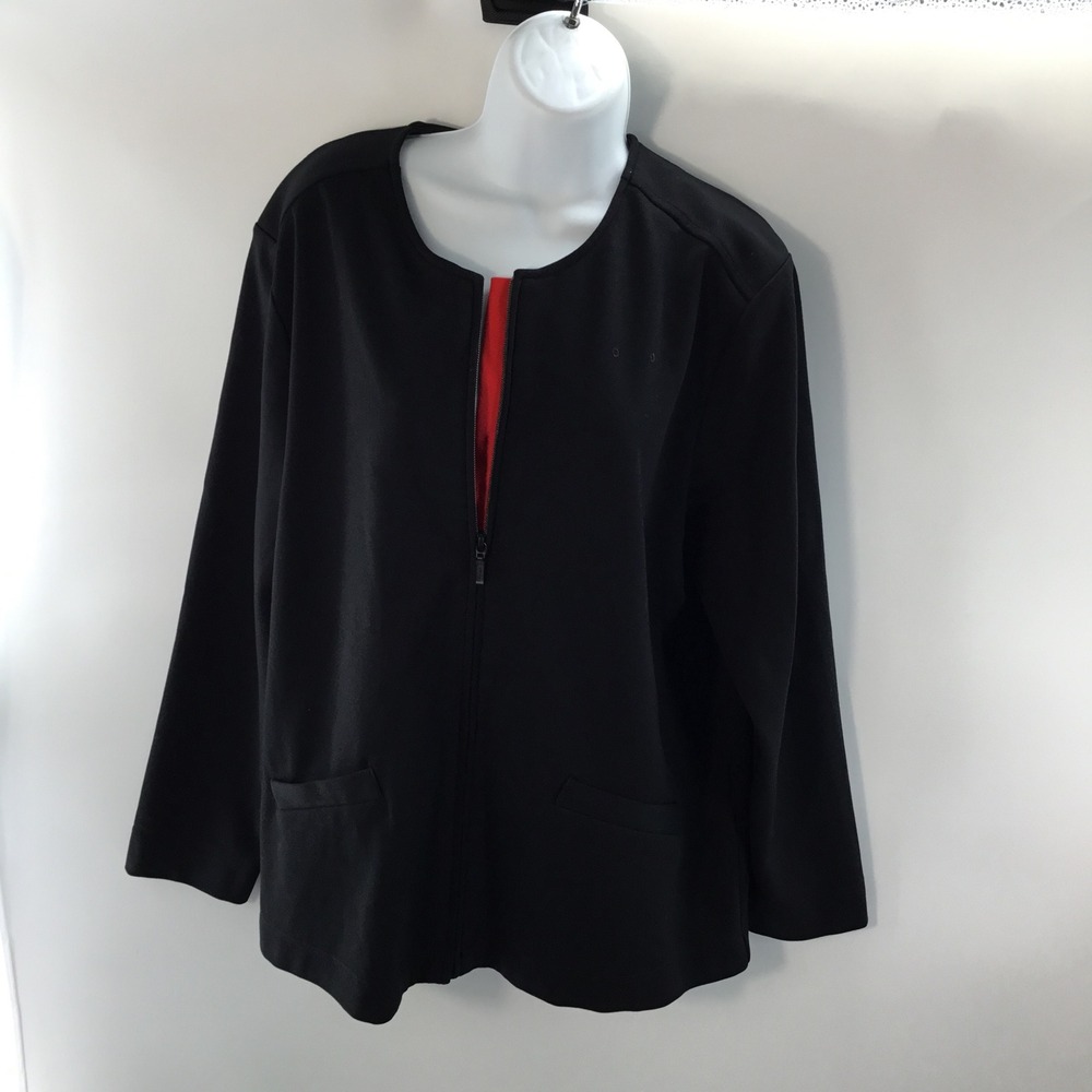 Design Collective Womens XL‎ Black Zip Front Knit Jacket Red Trim 195096-35